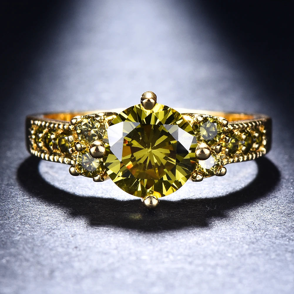 Gorgeous Olive Green Crystal Charm Gold Ring