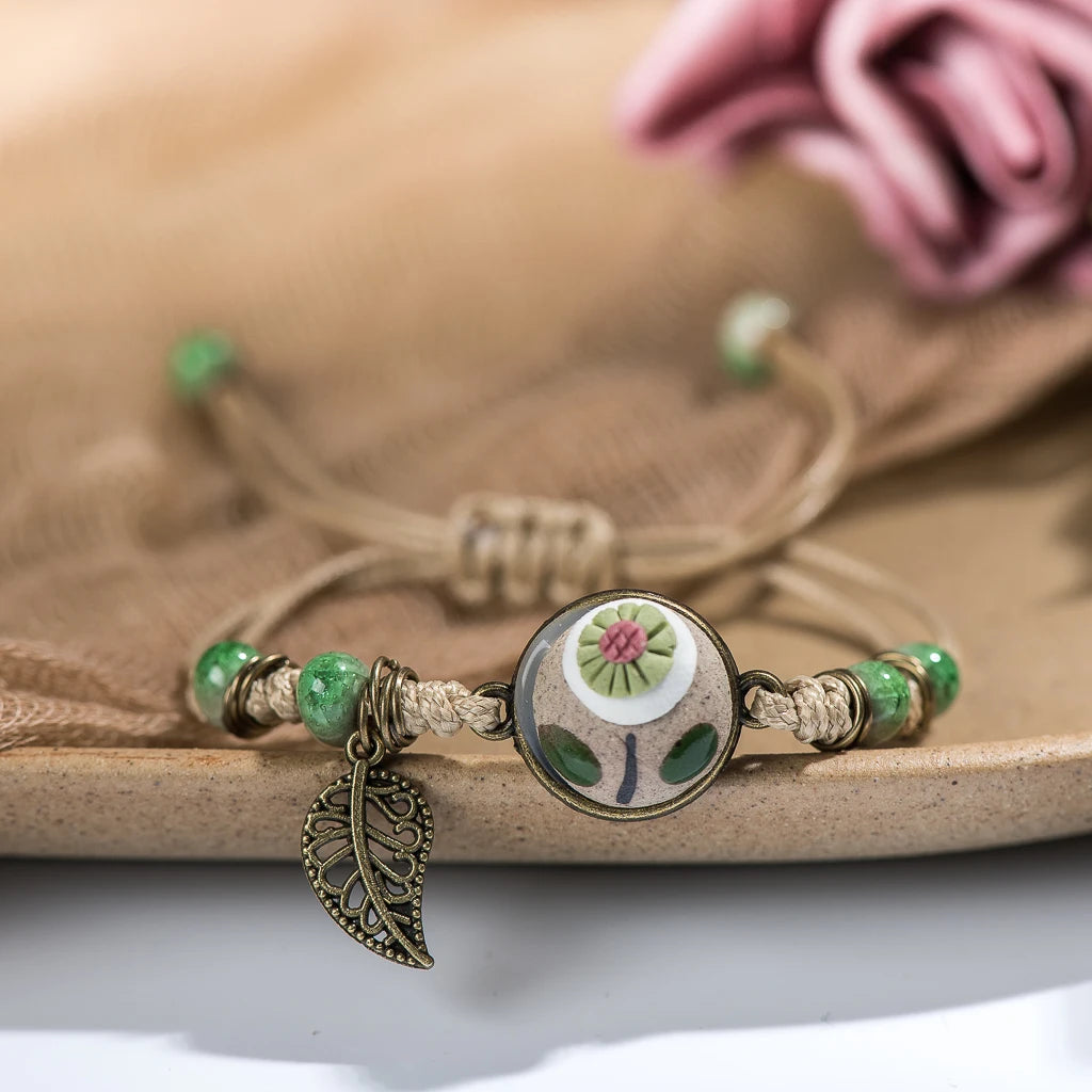Forest Series Pottery Pendant Ceramic Bracelet