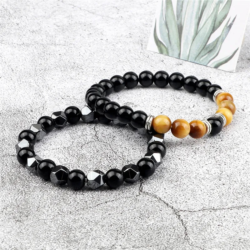 Round Octagon Hematite Natural Crystal Bracelets Sets