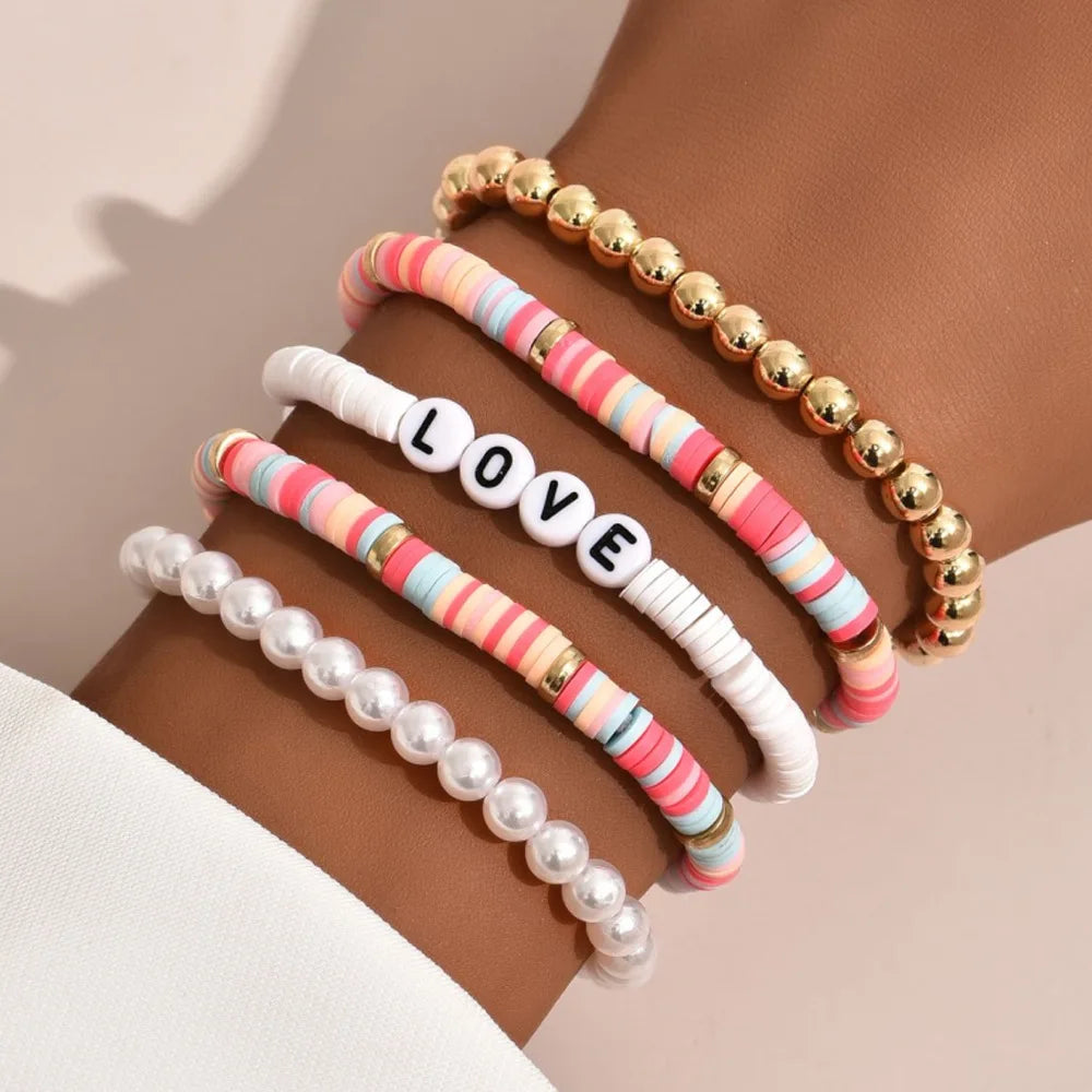Rainbow Heart Charm Stackable Bracelets Sets