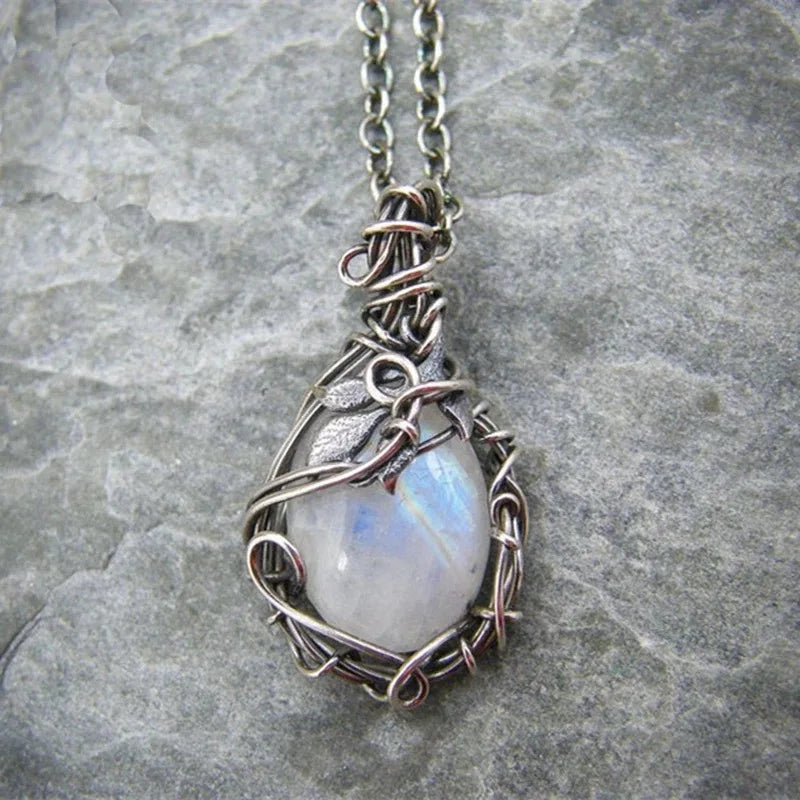 Water Drop Moonstone Pendant Gem Necklace
