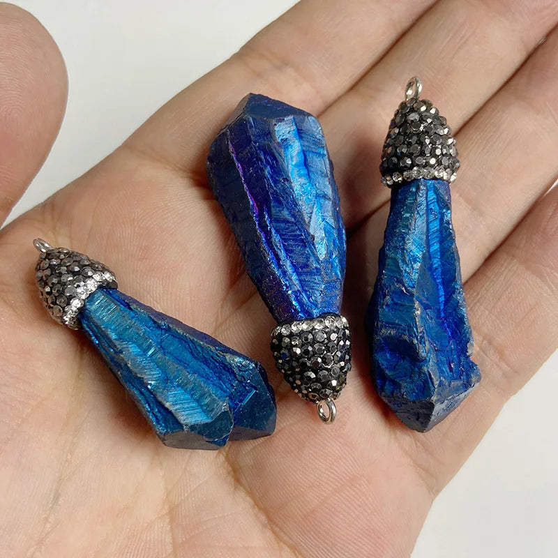 Blue Druzy Stone Connecter Copper Mineral Crystal Pendant Charm