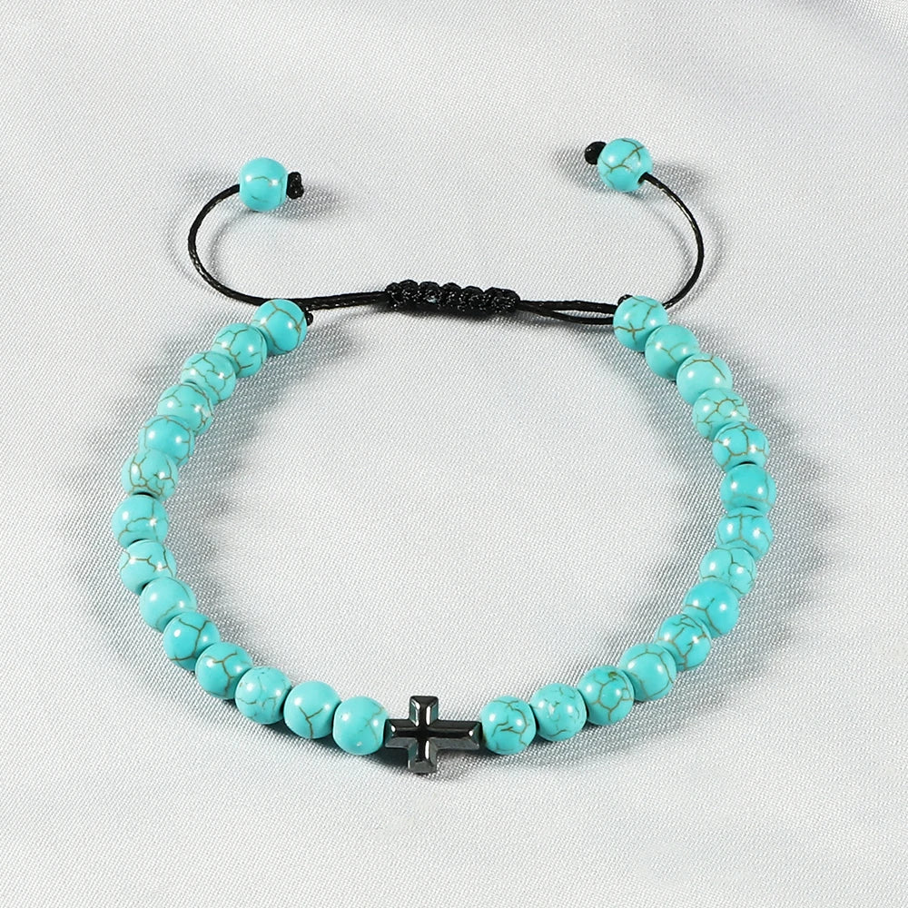 Be Blessed Charmed Cross Natural Stone Bracelet