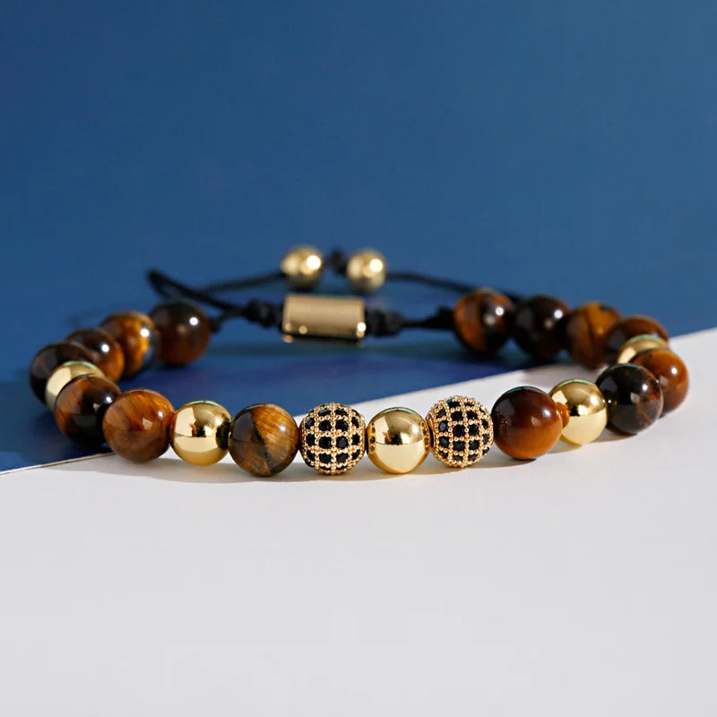 Multicolored Tiger Eye Crystal Weaving Adjustable Bracelet