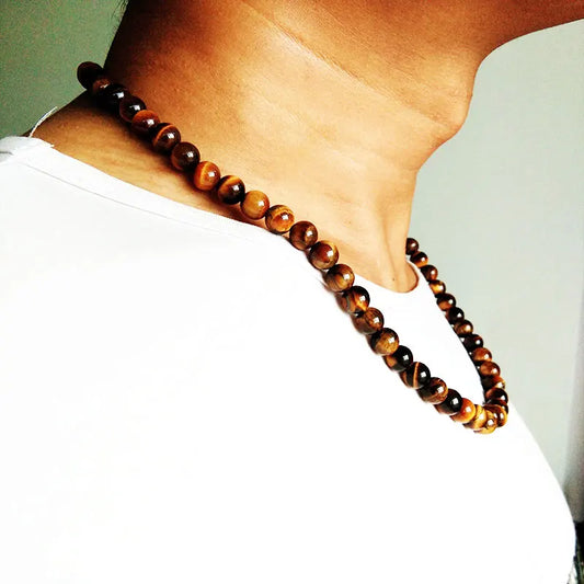 Black Lava Stone Yellow Tiger Eye Choker Necklace