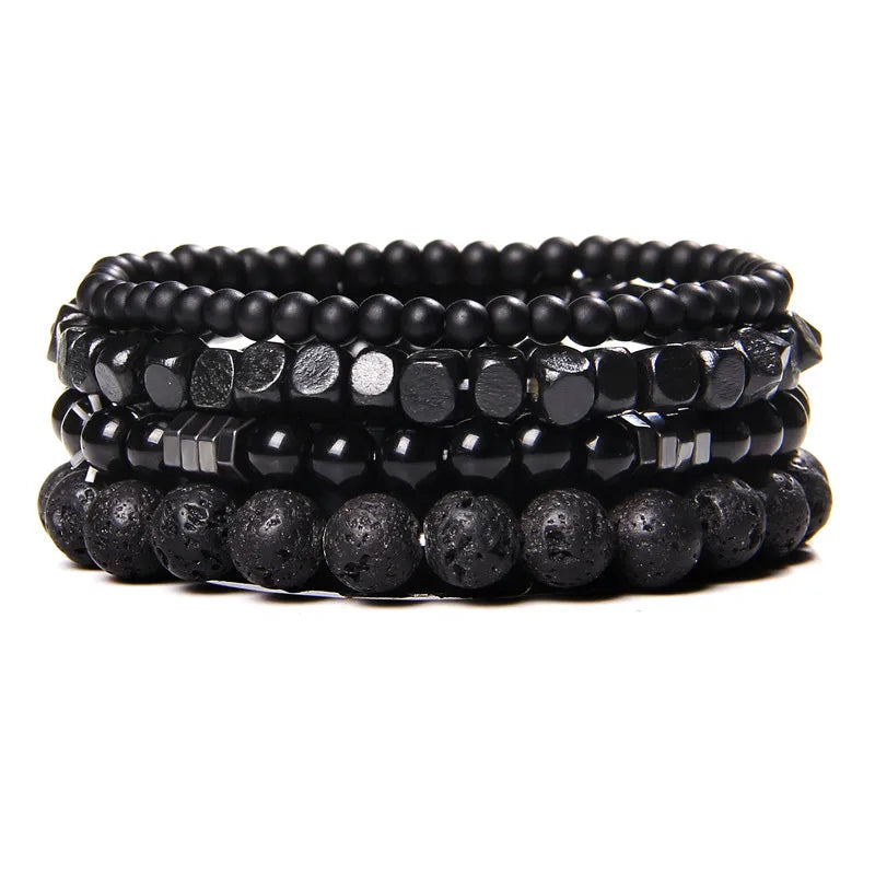 Multilayer Black Lava Onyx Charm Bracelet