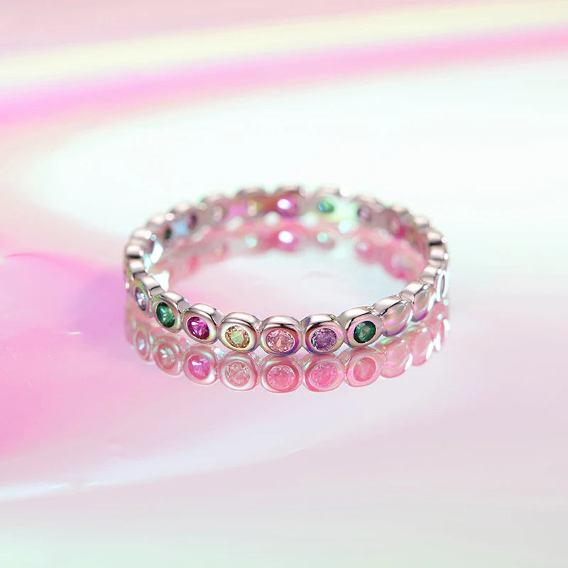 Dazzling Rainbow Heart Round Rings