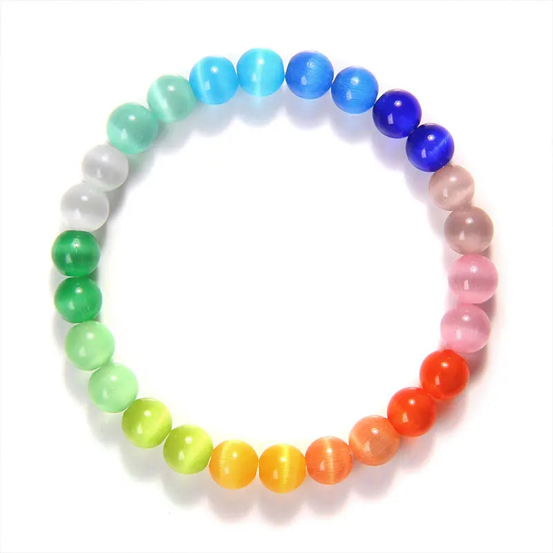 Vibrant Rainbow Pastel Color Cat Eye Stone Beads Bracelets