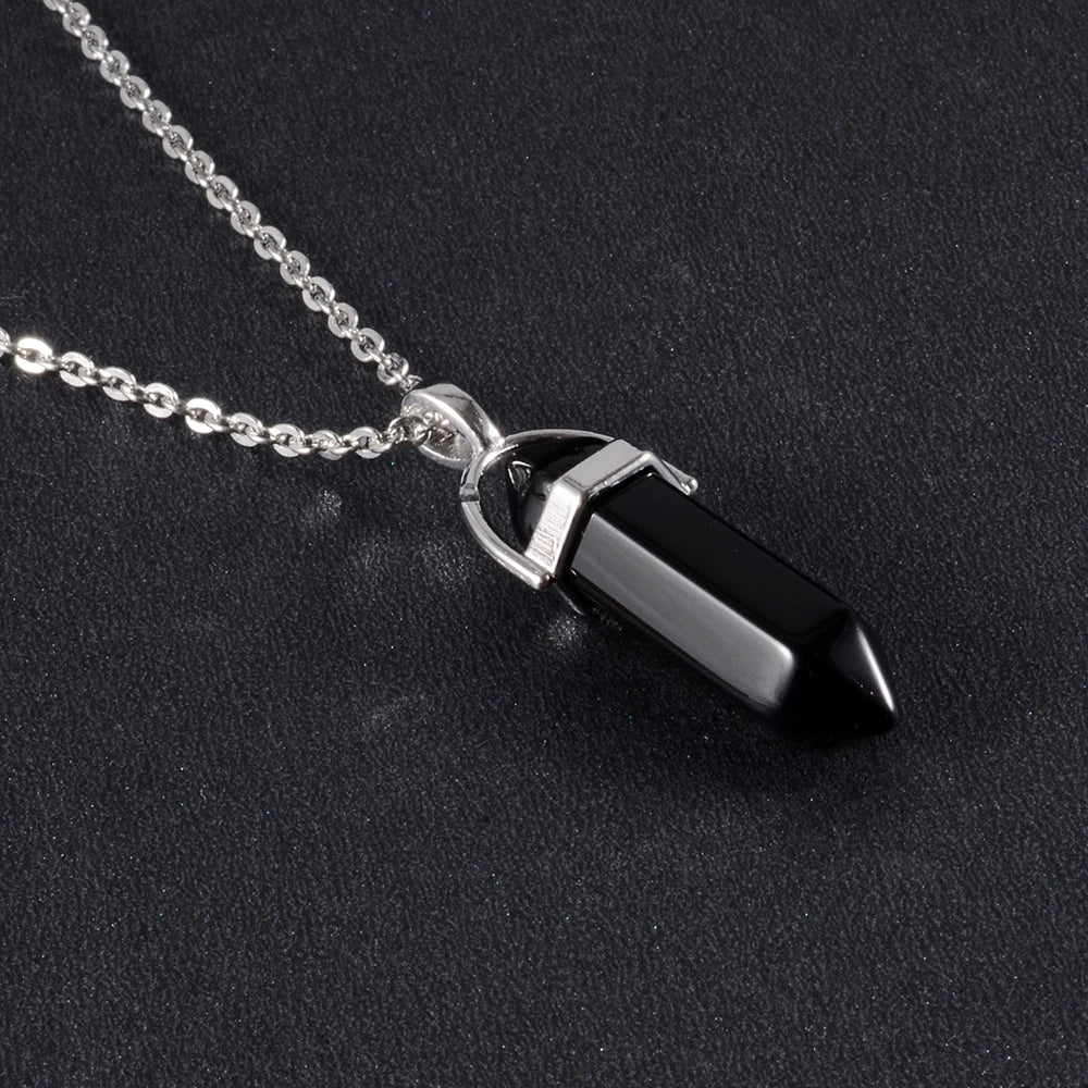 Natural Crystal Hexagonal Point Pendulum Stone Pendant Necklace