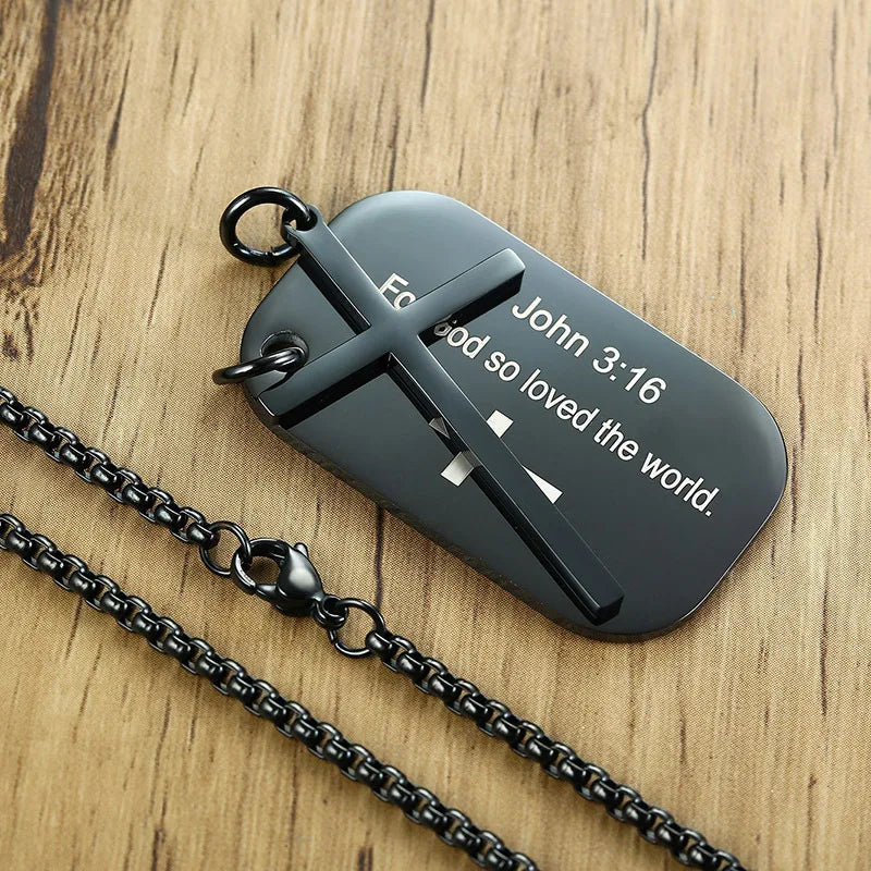 Inspirational Bible quotes Cross Dog Tag Necklaces