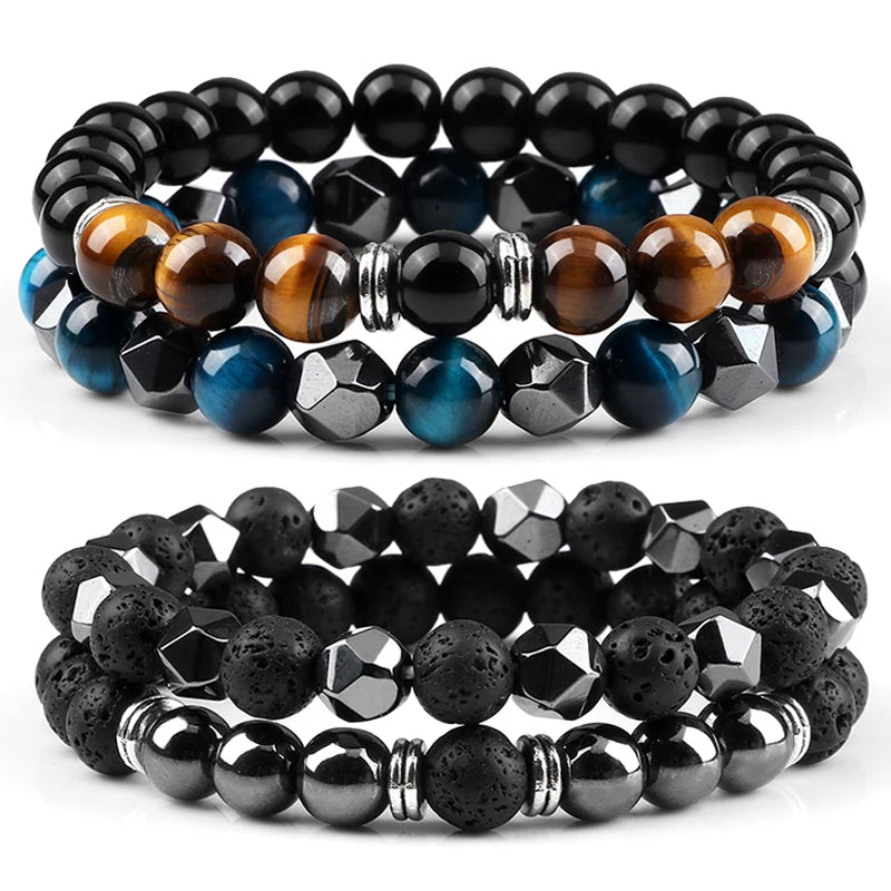Round Octagon Hematite Natural Crystal Bracelets Sets