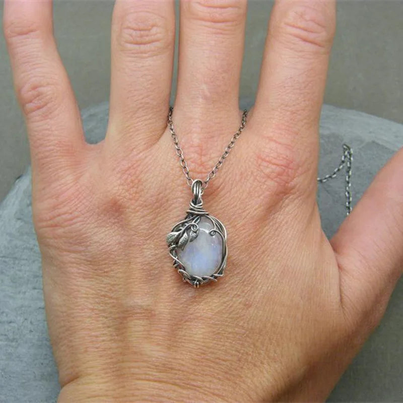 Water Drop Moonstone Pendant Gem Necklace