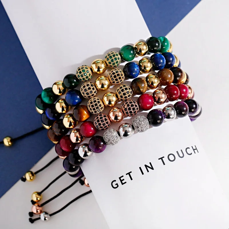 Multicolored Tiger Eye Crystal Weaving Adjustable Bracelet