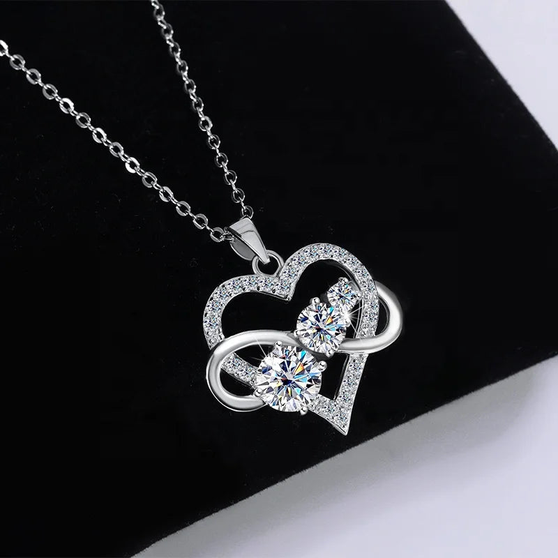 Luxury 1.8CT Diamond Infinite Love Heart Moissanite Pendant Necklace