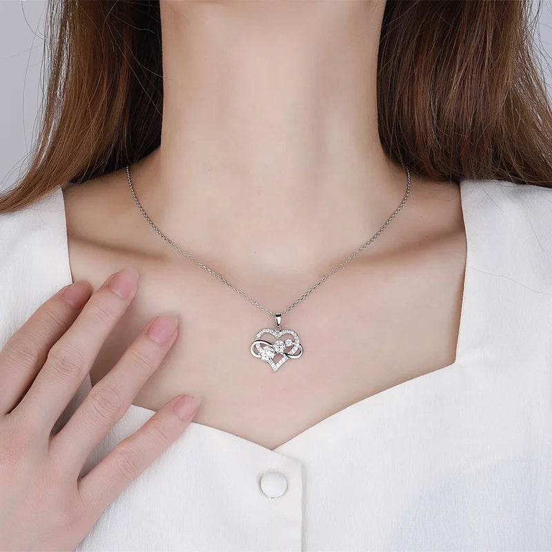 Luxury 1.8CT Diamond Infinite Love Heart Moissanite Pendant Necklace