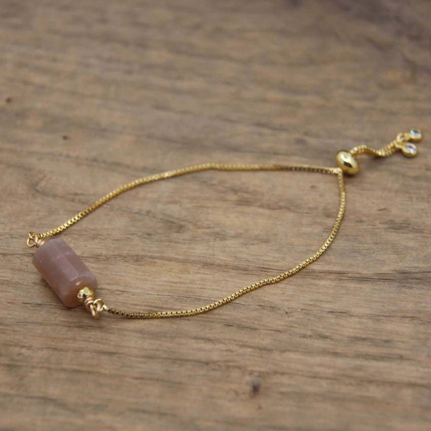 Natural Cylinder Gem Crystal Gold Bracelets