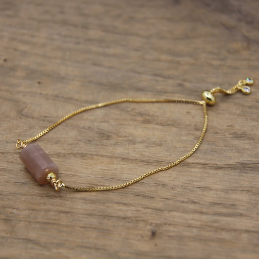 Natural Cylinder Gem Crystal Gold Bracelets