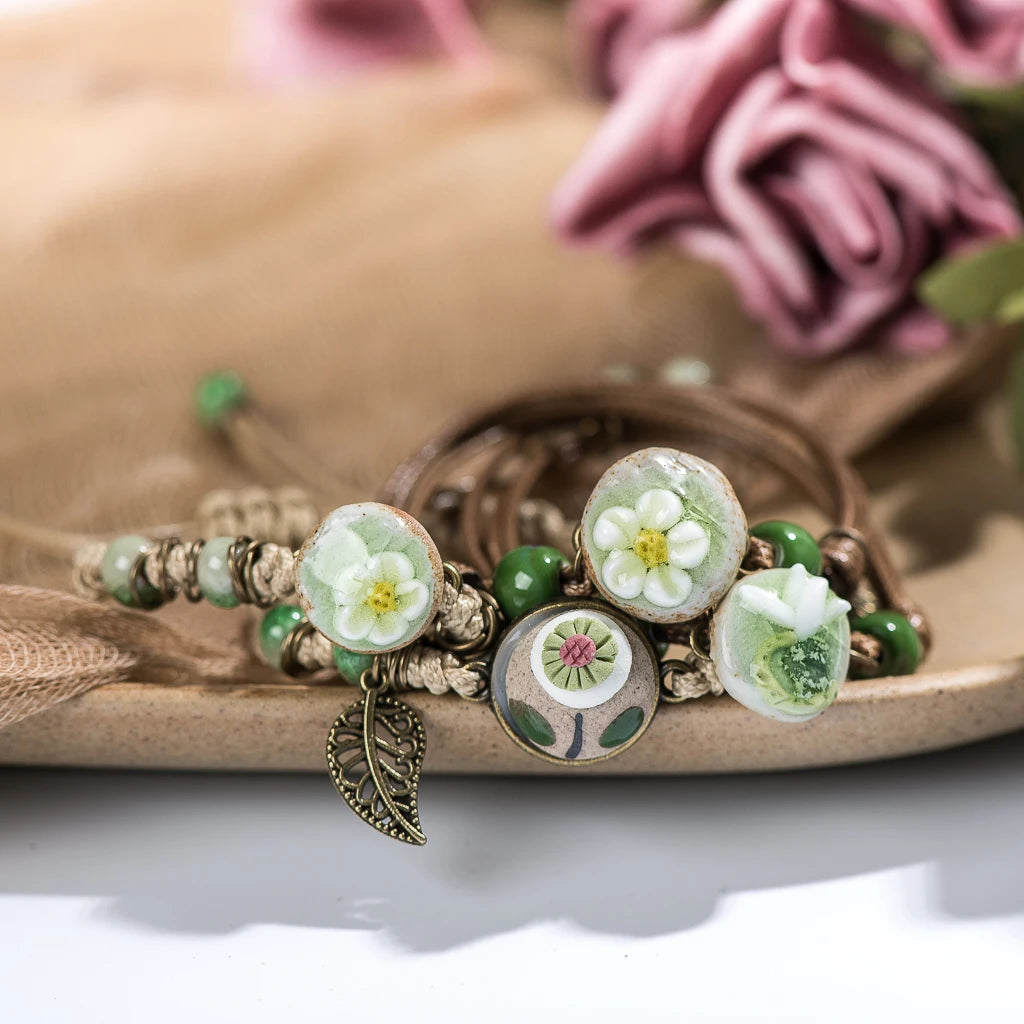 Forest Series Pottery Pendant Ceramic Bracelet