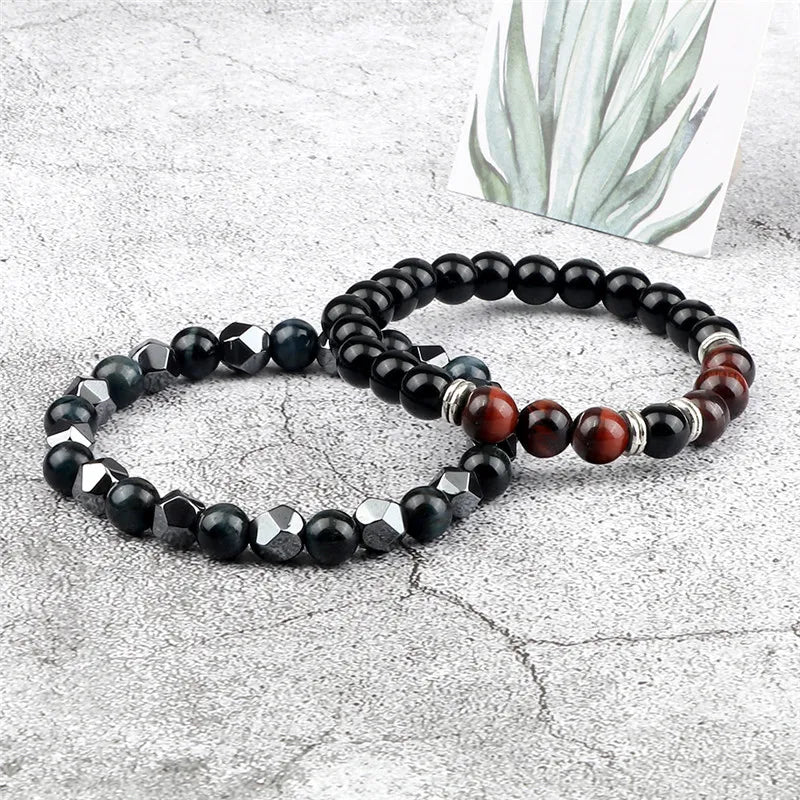 Round Octagon Hematite Natural Crystal Bracelets Sets
