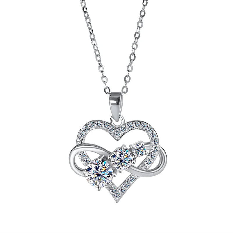 Luxury 1.8CT Diamond Infinite Love Heart Moissanite Pendant Necklace