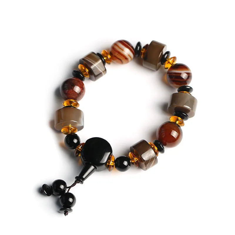 Militant Natural Agate Resin Charm Beaded Bracelet