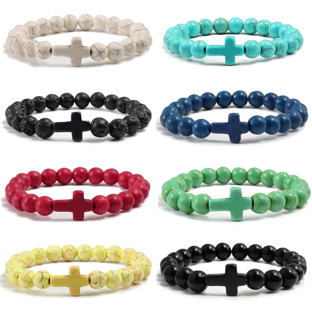 Luminous Array Cross Natural Stone Bracelets