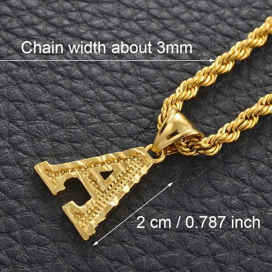 Gold Letter Initial Pendant Rope Chain