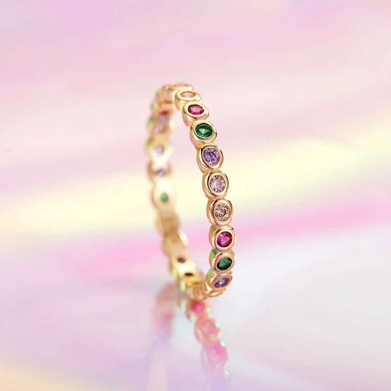 Dazzling Rainbow Heart Round Rings
