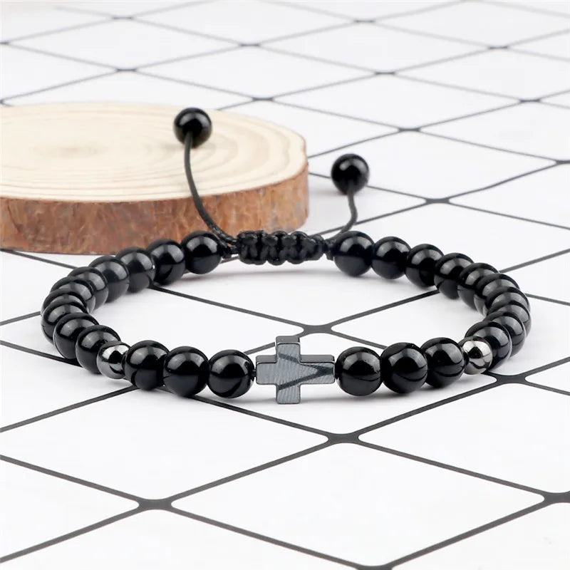 Shine Natural Lava Cross Stone Adjustable Bracelets