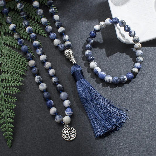 Blue Sodalite Flower Beaded Necklace