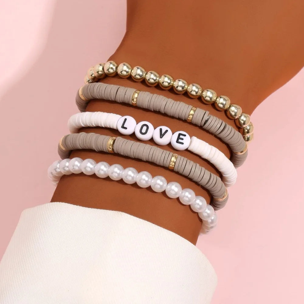 Rainbow Heart Charm Stackable Bracelets Sets
