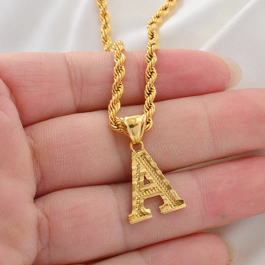 Gold Letter Initial Pendant Rope Chain