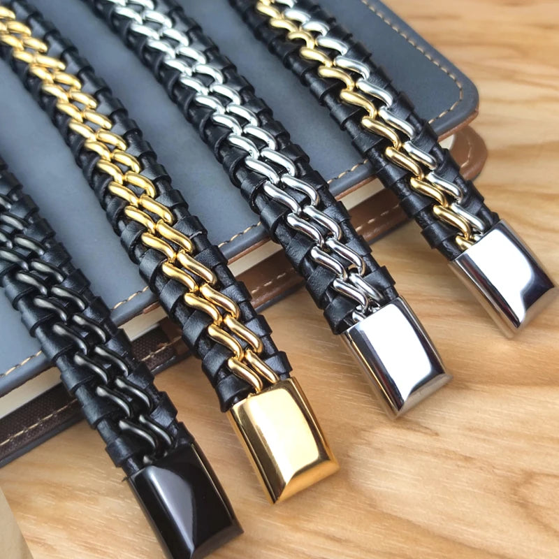 Exclusive Genuine Leather Magnetic Gold Chain Bracelet