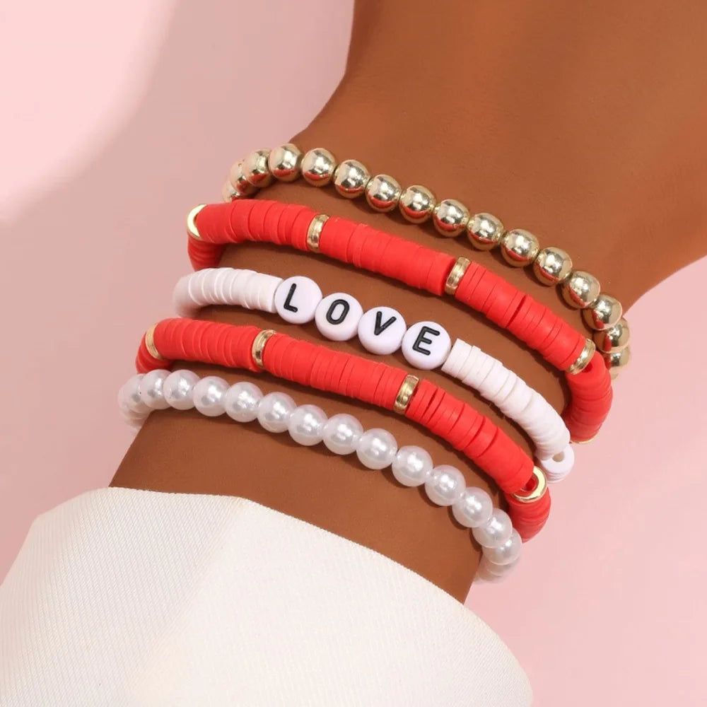 Rainbow Heart Charm Stackable Bracelets Sets