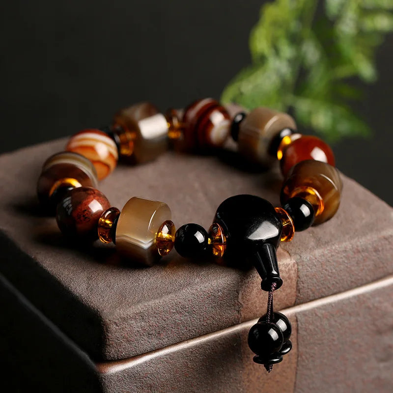 Militant Natural Agate Resin Charm Beaded Bracelet