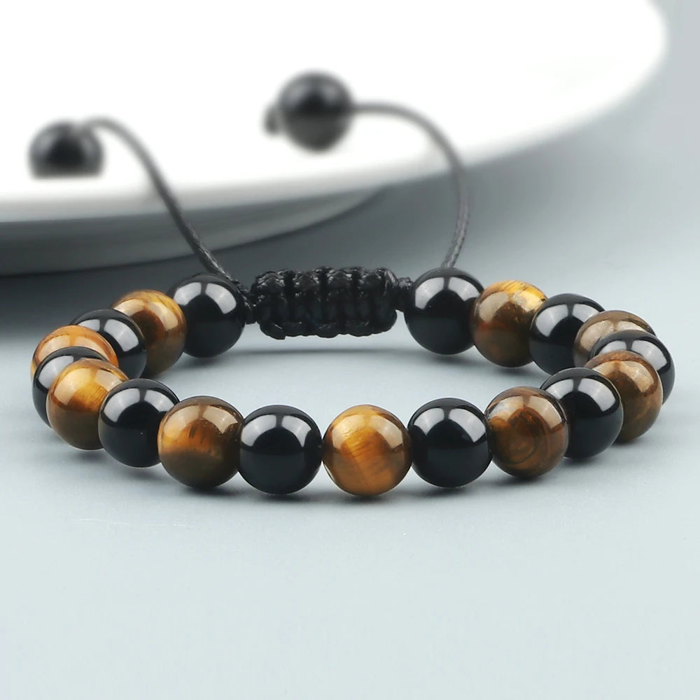Blended Tiger Eye & Black Onyx Stone Charm Bracelets