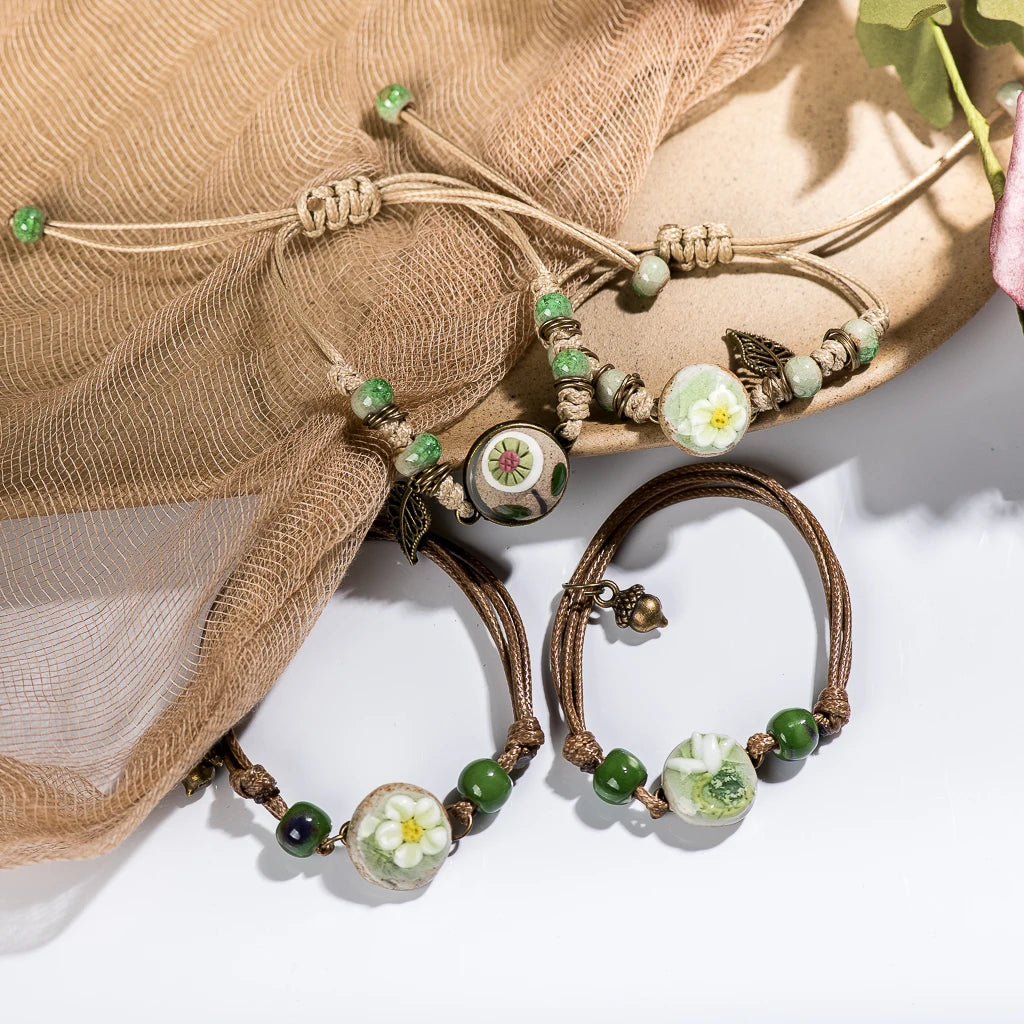 Forest Series Pottery Pendant Ceramic Bracelet