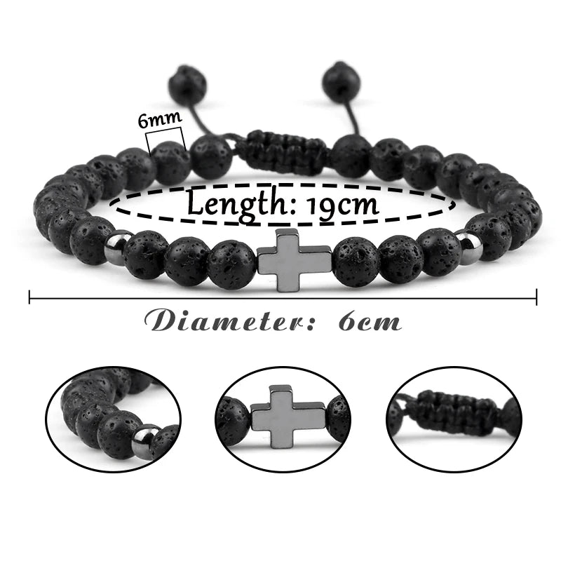 Shine Natural Lava Cross Stone Adjustable Bracelets