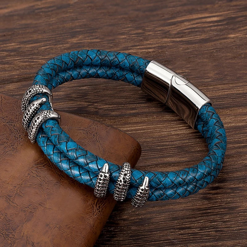 Vintage Blue Leather Dragon Claw Bracelets