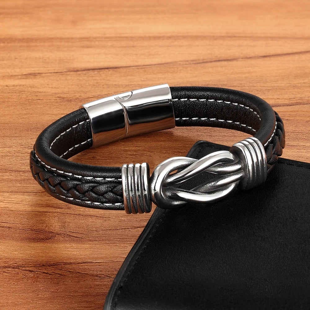 Hand-woven Chrome Leather Bangle
