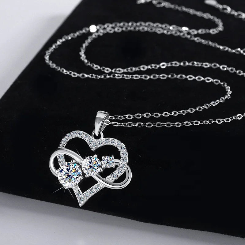 Luxury 1.8CT Diamond Infinite Love Heart Moissanite Pendant Necklace