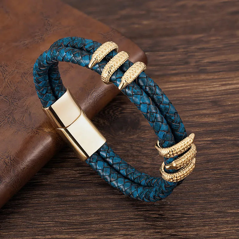 Vintage Blue Leather Dragon Claw Bracelets