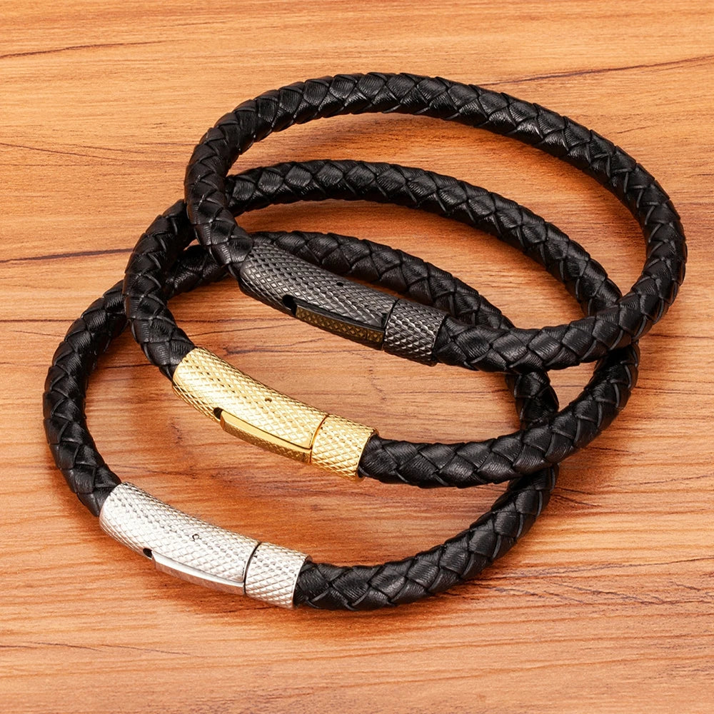 Gentle Men's Combination Stainless Steel Leather Bracelet
