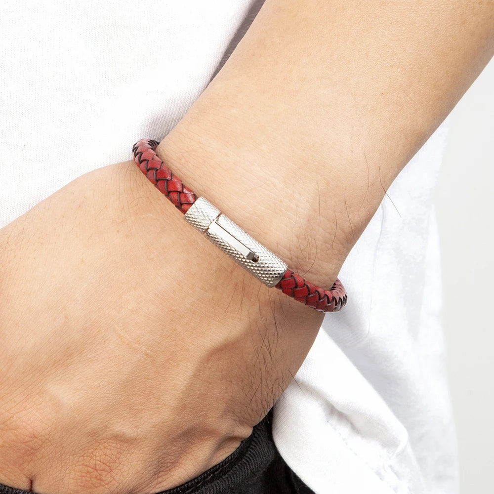 Gentle Men's Combination Stainless Steel Leather Bracelet