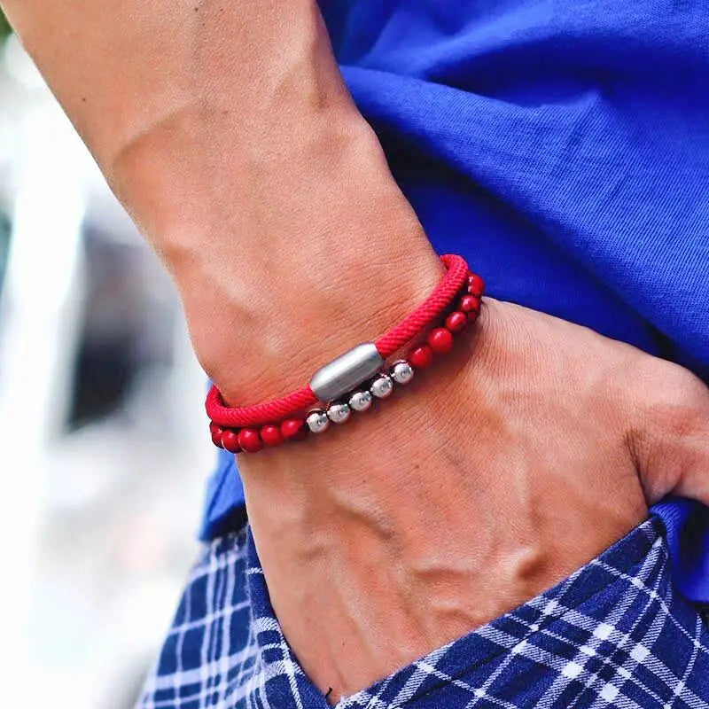Natural Map Stone "Lucky Thread" Bracelet Sets