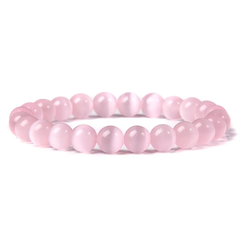 Vibrant Rainbow Pastel Color Cat Eye Stone Beads Bracelets