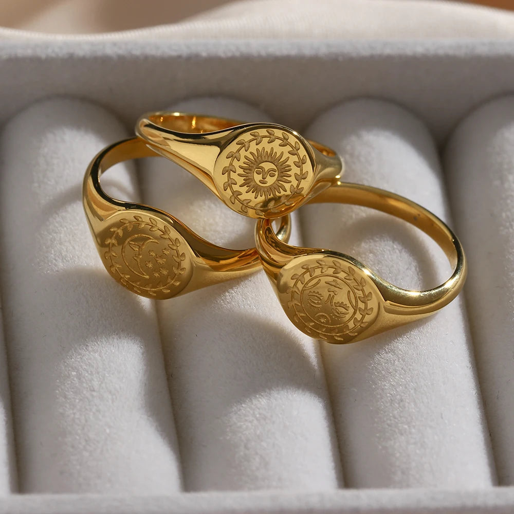 Creative Universe Facial Moon Sun Star Gold Rings