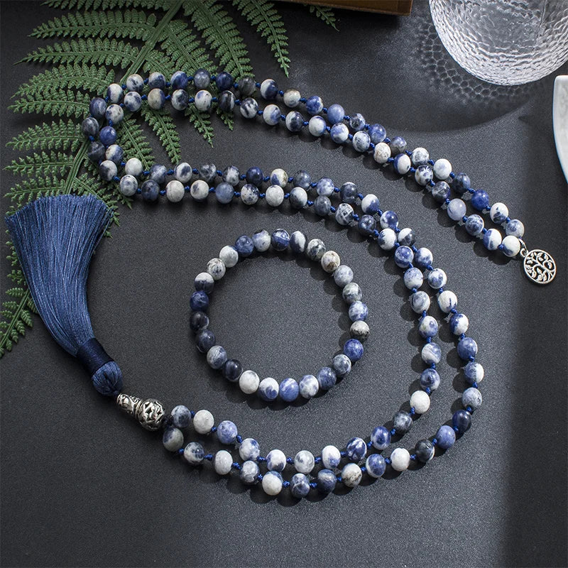 Blue Sodalite Flower Beaded Necklace