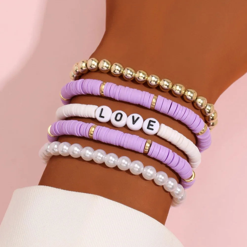Rainbow Heart Charm Stackable Bracelets Sets