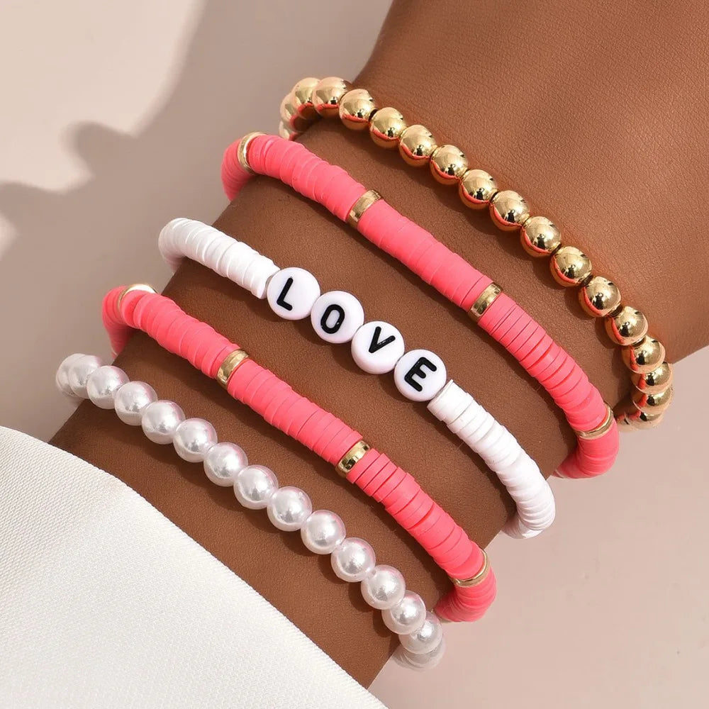 Rainbow Heart Charm Stackable Bracelets Sets